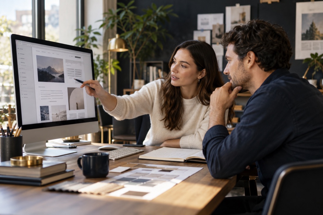AI illustration: Two specialists building a digital experience